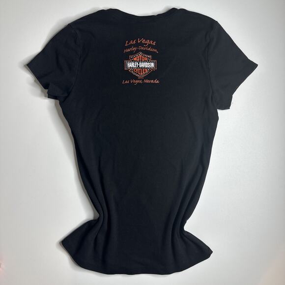 Harley Davidson Bling Tee L Black Las Vegas Rhinestone Logo USA Y2K Biker Babe - Picture 4 of 9